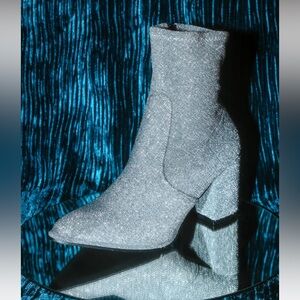 Viviana Silver Sparkly pointed toe booties